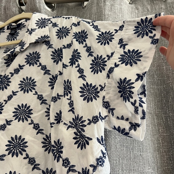Chaps - white short sleeve button down with navy blue floral embroidery - 3XL - Picture 4 of 15